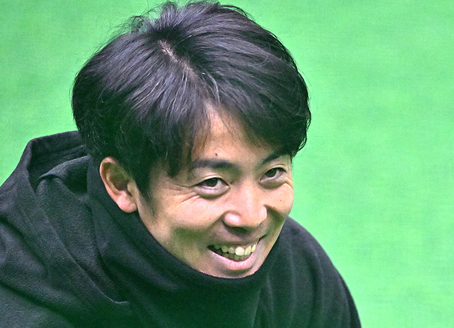 はじける笑顔が順調な調整を物語る(撮影・桜田史宏)